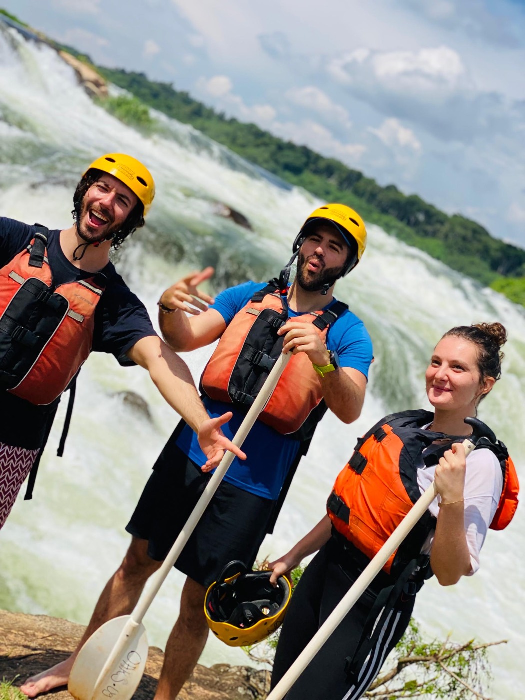 Rafting crew celebrating after the run